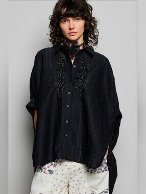 NEW!! POL Embellished Black Button-Down Blouse, NWT